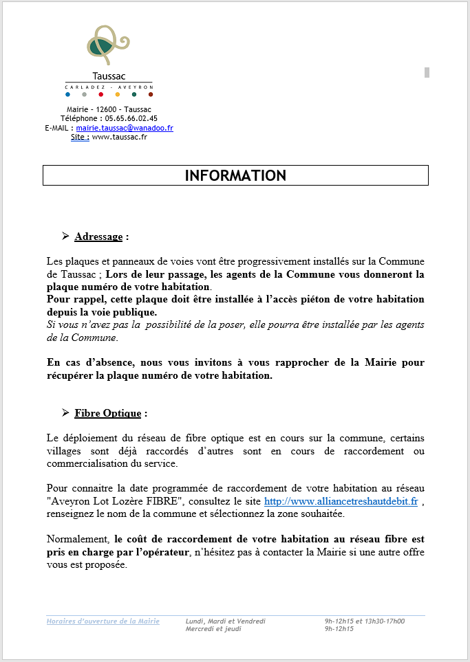 Information Adressage et Fibre