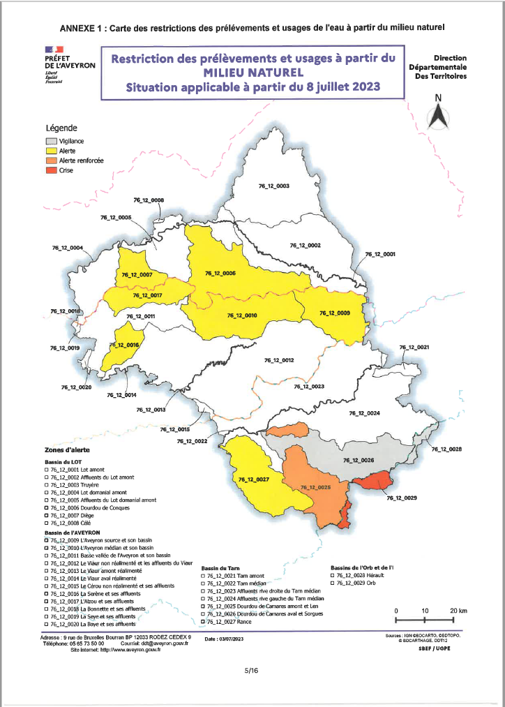 Restrictions usages de l'eau