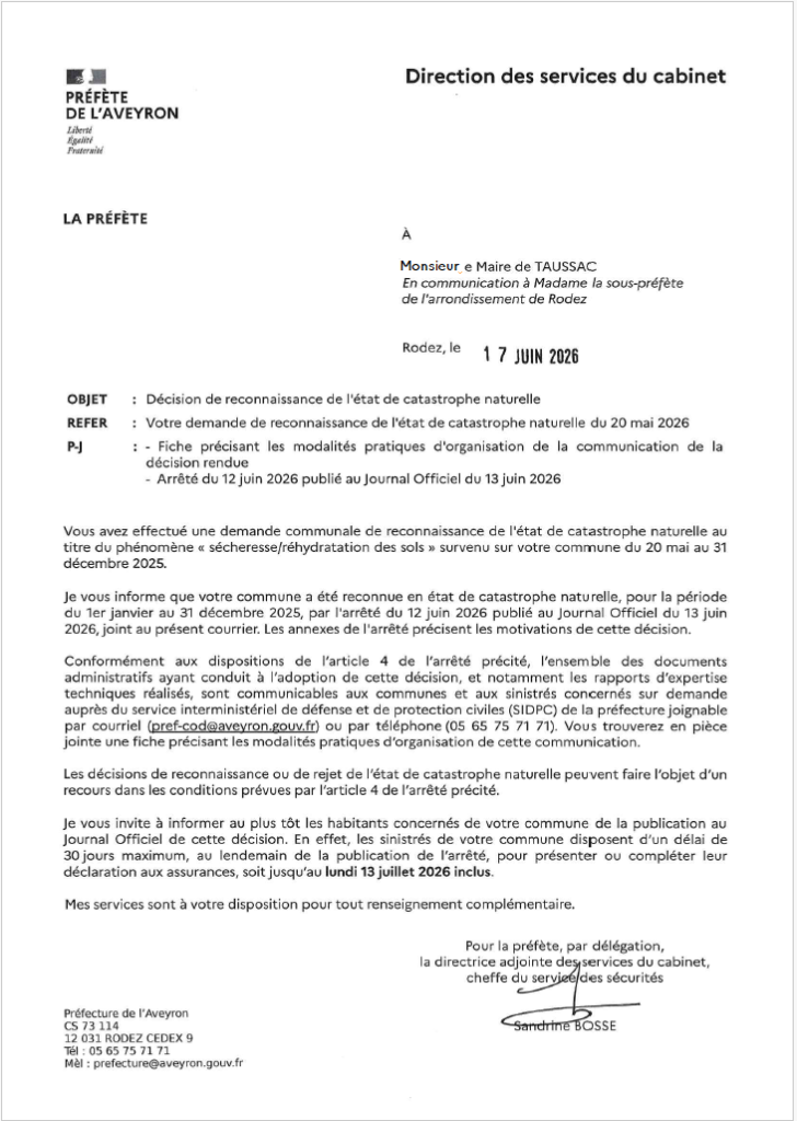Lettre reconnaissance catastrophe naturelle Lettre reconnaissance catastrophe naturelle