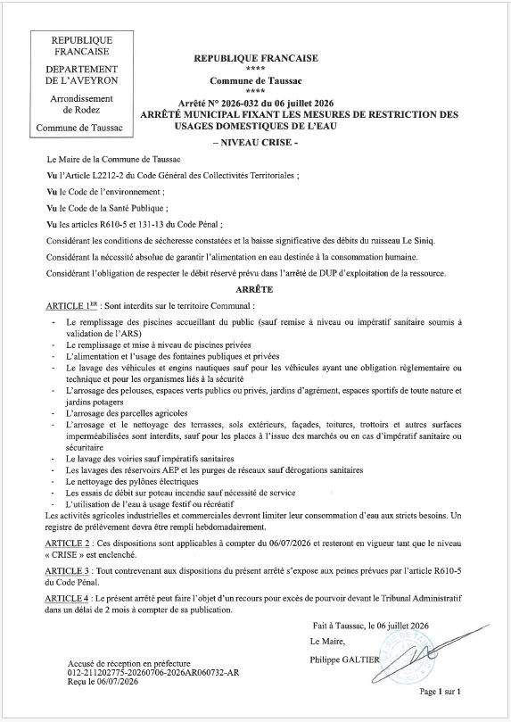 Arrêté municipal N° 2026-032 du 6 juillet 2026 Arrêté municipal N° 2026-032 du 6 juillet 2026